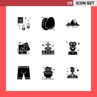 pack de 9 signes et symboles de glyphes solides modernes pour les supports d'impression Web tels que l'art photo aliments sains image montagne éléments de conception vectoriels modifiables vecteur