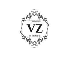 collection de logos de monogramme de mariage lettre initiales vz, modèles minimalistes et floraux modernes dessinés à la main pour cartes d'invitation, réservez la date, identité élégante pour restaurant, boutique, café en image vectorielle vecteur