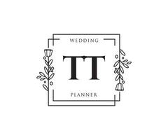 logo féminin initial tt. utilisable pour les logos nature, salon, spa, cosmétique et beauté. élément de modèle de conception de logo vectoriel plat.