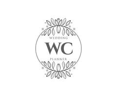 collection de logos de monogramme de mariage lettre initiales wc, modèles minimalistes et floraux modernes dessinés à la main pour cartes d'invitation, réservez la date, identité élégante pour restaurant, boutique, café en image vectorielle vecteur