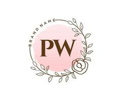 logo féminin pw initial. utilisable pour les logos nature, salon, spa, cosmétique et beauté. élément de modèle de conception de logo vectoriel plat.