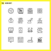 ensemble moderne de 16 contours et symboles tels que des éléments de conception vectoriels modifiables par ordinateur de fan de soins de santé de nuage de livre vecteur