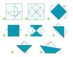 modèle mobile de didacticiel de schéma d'origami de navire. origami pour les enfants. étape par étape comment faire un joli bateau en origami. illustration vectorielle. vecteur