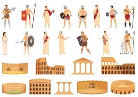 icônes d'amphithéâtre définies vecteur de dessin animé. arène d'italie