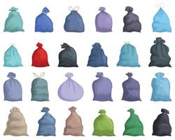 icônes de sacs à ordures définies vecteur de dessin animé. panier propre