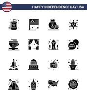 ensemble de 16 icônes de la journée des états-unis symboles américains signes de la fête de l'indépendance pour le thé police des états-unis militaire américain modifiable éléments de conception vectorielle de la journée des états-unis vecteur