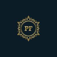 logo lettre pf avec modèle or de luxe. modèle vectoriel de logo d'élégance.