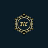 logo lettre ry avec modèle or de luxe. modèle vectoriel de logo d'élégance.