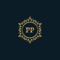 logo lettre pp avec modèle or de luxe. modèle vectoriel de logo d'élégance.