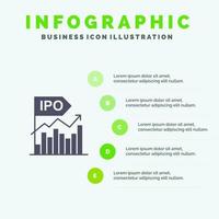 introduction en bourse offre moderne initiale icône solide publique infographie 5 étapes fond de présentation vecteur
