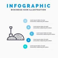 icône de ligne d'outils de pelle de construction avec fond d'infographie de présentation en 5 étapes vecteur