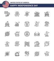 4 juillet usa joyeux jour de l'indépendance icône symboles groupe de 25 lignes modernes de bâtiment historique crème jour de l'indépendance vacances modifiables usa day vector design elements