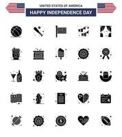 usa indépendance jour solide glyphe ensemble de 25 pictogrammes usa de guirlande décoration usa bruants usa modifiable usa day vector design elements