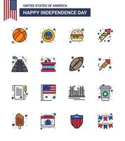 usa independance day plat rempli ligne ensemble de 16 pictogrammes usa de point de repère american burger vacances festivité modifiable usa day vector design elements