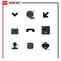 interface mobile glyphe solide ensemble de 9 pictogrammes d'éléments de conception vectoriels éditables de vidéo musicale de flèche de déclin vecteur