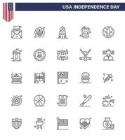 pack d'icônes vectorielles stock de la journée américaine 25 signes et symboles de ligne pour oiseau soda insigne bouteille de boisson modifiable usa day vector design elements