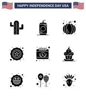 gros pack de 9 usa joyeux jour de l'indépendance usa vecteur glyphes solides et symboles modifiables du calendrier de jour américain étoile américaine modifiable usa jour vecteur éléments de conception