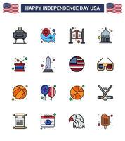 16 icônes créatives des États-Unis signes d'indépendance modernes et symboles du 4 juillet de la journée statehouse emplacement broche indianapolis western éléments de conception vectoriels modifiables de la journée des États-Unis vecteur