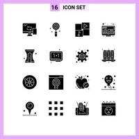 pack de 16 signes et symboles de glyphes solides modernes pour les supports d'impression Web tels que la rentrée scolaire en ligne mariage seo musique éléments de conception vectoriels modifiables vecteur