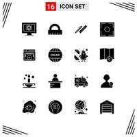 pack de 16 signes et symboles de glyphes solides modernes pour les supports d'impression Web tels que le cadre de bureau photo page fournit des éléments de conception vectoriels modifiables vecteur