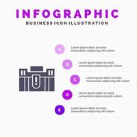 porte-documents analyse de rentabilisation tenue portefeuille valise voyage solide icône infographie 5 étapes présentation arrière-plan vecteur