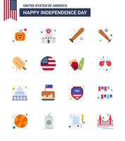 16 signes plats pour le drapeau de la fête de l'indépendance des états-unis baseball américain glace américaine modifiable éléments de conception vectorielle de la journée des états-unis vecteur