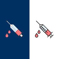 injection de dope icônes de médicaments médicaux plat et ligne remplie icône ensemble vecteur fond bleu
