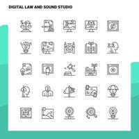 ensemble d'icônes de ligne de droit numérique et de studio de son ensemble 25 icônes vectorielles conception de style minimalisme icônes noires définies pack de pictogrammes linéaires vecteur