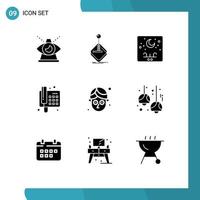 9 concept de glyphe solide pour les sites Web mobiles et applications contact téléphonique joystick lune lettrage éléments de conception vectoriels modifiables vecteur