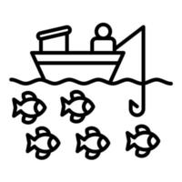 icône de ligne de pêche en bateau vecteur