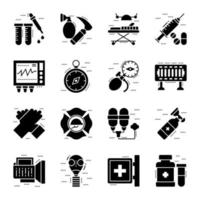 icônes de glyphe d'outils médicaux et de sauvetage vecteur