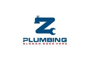 z initial pour le modèle de logo de service de plomberie, vecteur d'icône de logo de service d'eau.