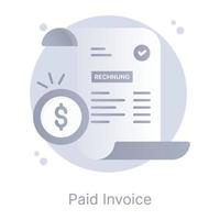 facture payée, une icône conceptuelle plate avec possibilité de téléchargement vecteur