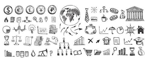 symboles commerciaux dessinés à la main. concept de gestion avec un style de conception de doodle. vecteur
