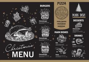 modèle de menu de noël, illustration dessinée à la main vecteur