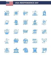 ensemble de 25 icônes de la journée des états-unis symboles américains signes de la fête de l'indépendance pour boisson bouteille pistolet tente camp éléments de conception vectoriels de la journée des états-unis modifiables vecteur