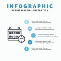 calendrier jour date éducation bleu infographie modèle 5 étapes vecteur ligne icône modèle