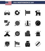 ensemble moderne de 16 glyphes et symboles solides le jour de l'indépendance des états-unis tels que le symbole du haut-parleur drapeau politique âne modifiable éléments de conception vectorielle de la journée des états-unis vecteur