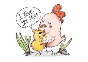 Cute Mom Chicken and Son avec une citation mignonne vecteur