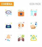 ensemble simple de covid19 protection bleu 25 icône pack icône inclus organe test humain boîte à mouchoirs serviette coronavirus viral 2019nov maladie vecteur éléments de conception