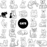 grand ensemble de personnages de chats et chatons dessin animé noir et blanc vecteur