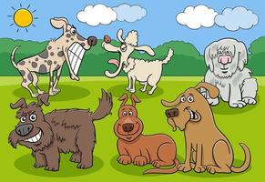 Groupe de personnages drôles de chiens et chiots de dessin animé vecteur