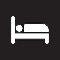 eps10 vecteur blanc homme endormi sur lit icône art solide isolé sur fond noir. symbole rempli d'hôtel et de motel dans un style moderne et plat simple pour la conception de votre site Web, votre logo et votre application mobile