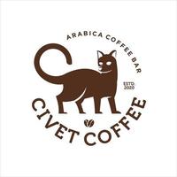 étiquette circulaire avec idée de modèle de conception graphique de logo de civette cat premium coffee bar ou shop vecteur