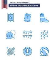 joyeux jour de l'indépendance 9 blues pack d'icônes pour le web et l'impression insigne guirlande boot festival star modifiable usa day vector design elements