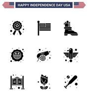 4 juillet usa joyeux jour de l'indépendance icône symboles groupe de 9 glyphes solides modernes de guerre armée shose drapeau sécurité modifiable usa day vector design elements