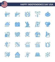 ensemble moderne de 25 blues et symboles le jour de l'indépendance des états-unis tels que muffin de jour frankfurter dessert usa modifiable usa day vector design elements