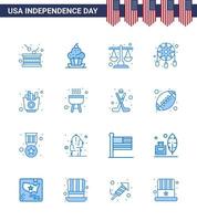 pack bleu de 16 symboles de la fête de l'indépendance des états-unis de la décoration occidentale loi de parure douce modifiable éléments de conception vectorielle de la journée des états-unis vecteur