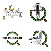 4 salutations eid fitr modernes écrites en calligraphie arabe texte décoratif pour carte de voeux et souhaitant le joyeux eid en cette occasion religieuse vecteur