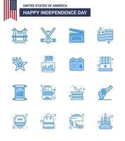 joyeux jour de l'indépendance usa pack de 16 blues créatifs de drapeau étoile américain usa pays modifiable usa jour vecteur éléments de conception